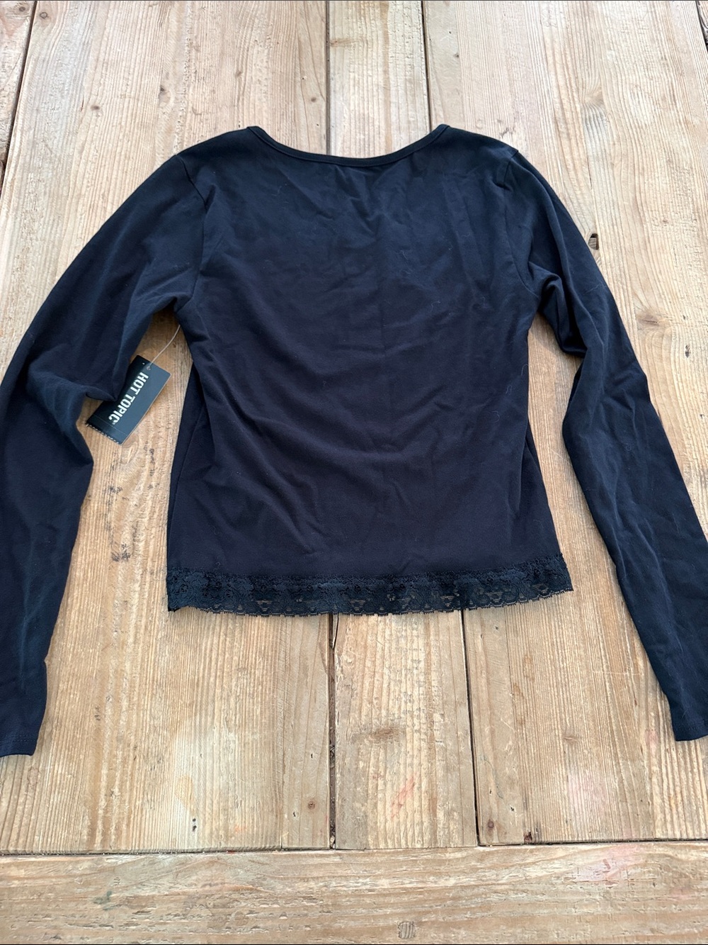 Hot Topic Black Cosmic Aura Lace-Trim Long Sleeve Top with Celestial Graphic NWT - Picture 6 of 7